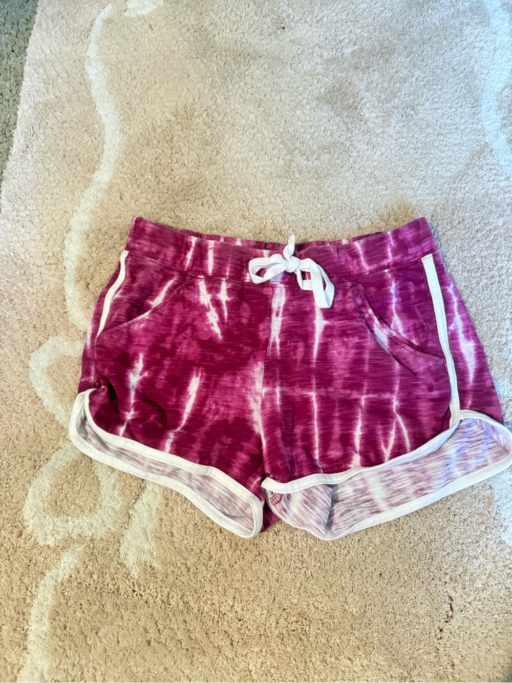 Justice Pink Tie-Dye Athletic Lounge Shorts with White Trim worn 1x